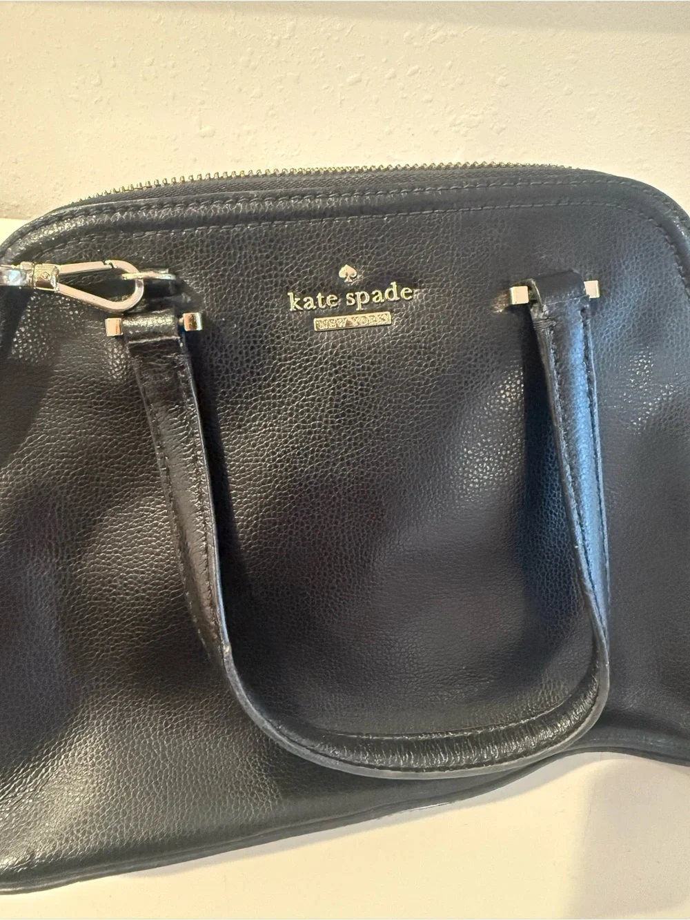 kate spade Black Leather Satchel with Gold Logo